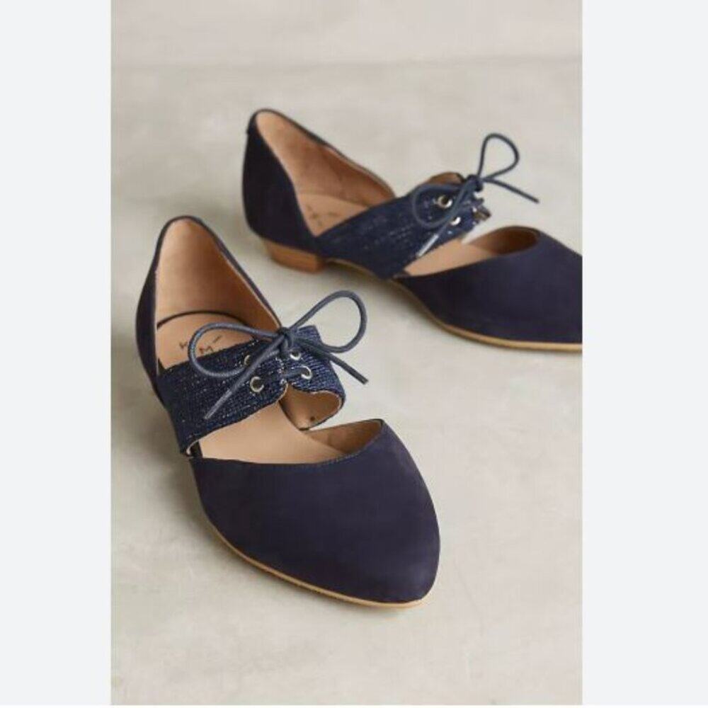 Anthropologie Black Pointed-Toe Flats with Lace Strap